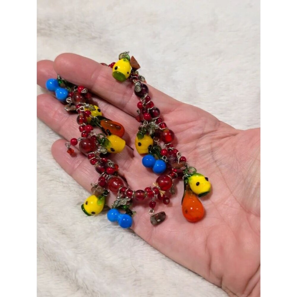 Colorful Lampwork Glass Fruit Charm Bracelet Beaded Tutti Frutti